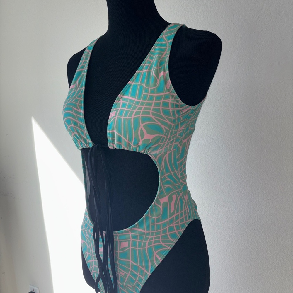 Cutout One-Piece Swimsuit in Mint and Pink - Picture 3 of 4